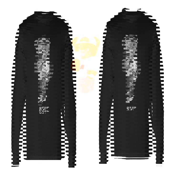 セルフィーを撮るかわいいテディベア 長袖Tシャツ