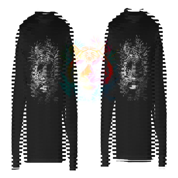 タイガーフェイス 動物好きモチーフ サングラス イラスト 虎 長袖Tシャツ
