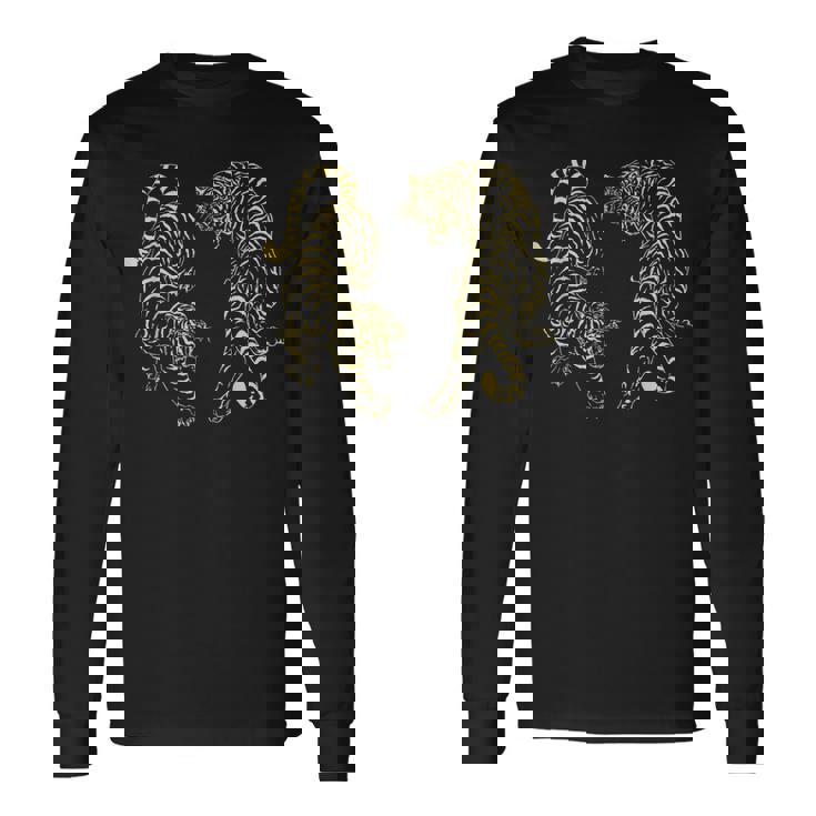 タイタトゥー ツイン タイガー サック ヤント ムエタイ タイ タイ 長袖Tシャツ