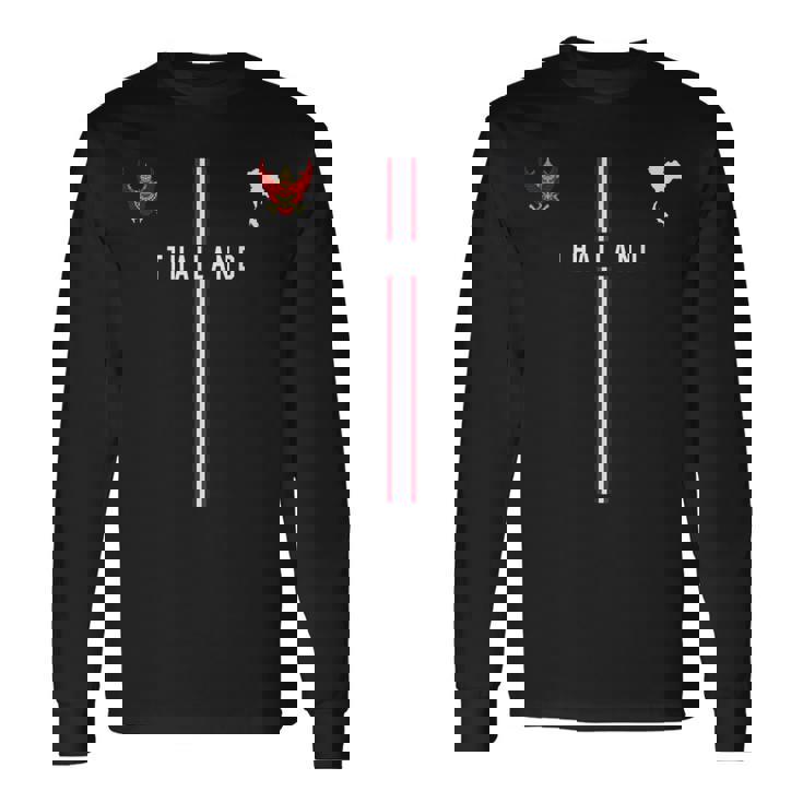 タイ国旗、タイのシルエットマップ、国章 長袖Tシャツ