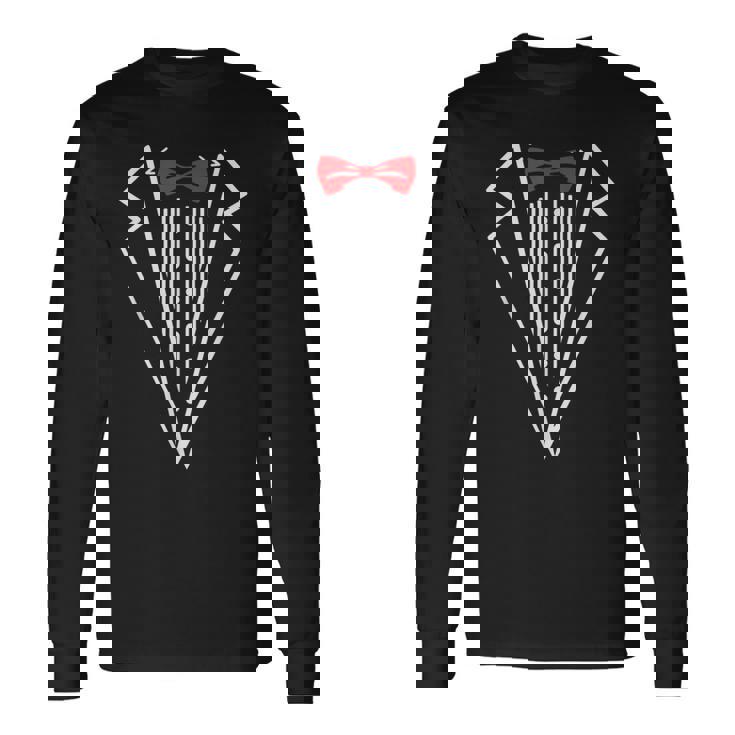 メンズ タキシード 赤い蝶ネクタイ付き ブラックスーツ 面白い メンズ レディース キッズ 長袖Tシャツ