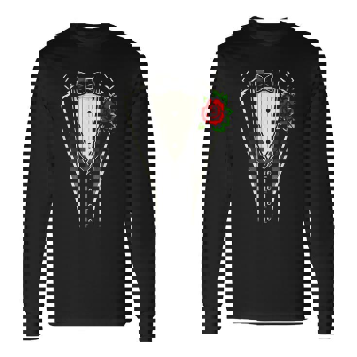 タキシード蝶ネクタイ、面白い紳士用タキシード。 長袖Tシャツ