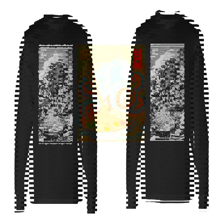 タコを食べる ラーメン 麺 和 漫画 アニメ 浮世絵 長袖Tシャツ