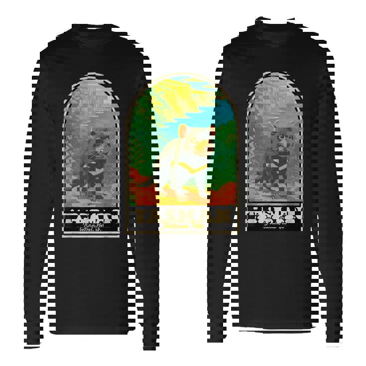 タスマン国立公園 ヴィンテージ タスマニアデビルアート 長袖Tシャツ