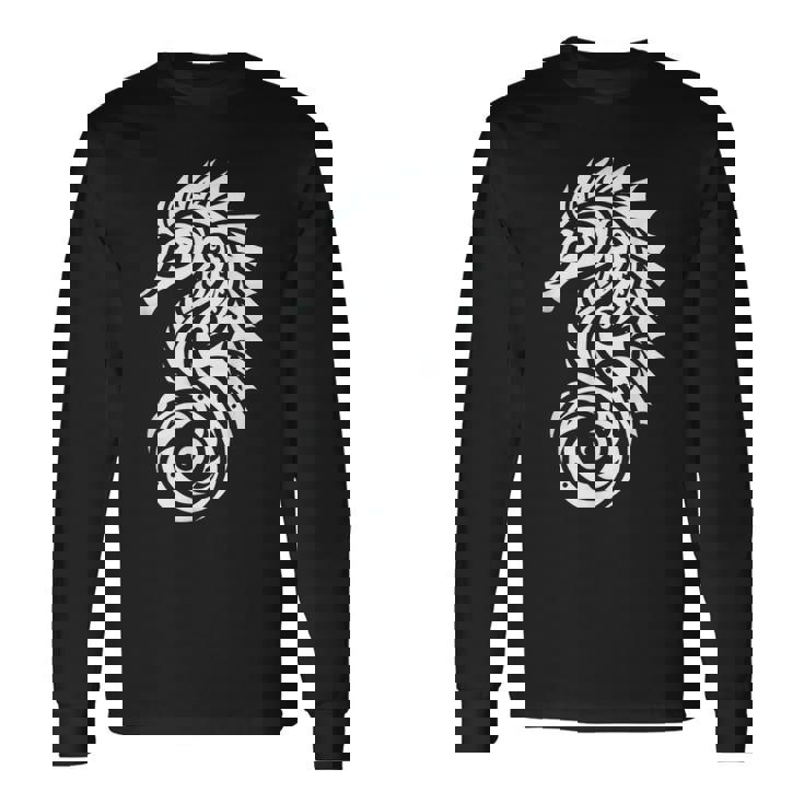 タツノオトシゴ ポリネシア トライバル マオリ柄 ライト 長袖Tシャツ