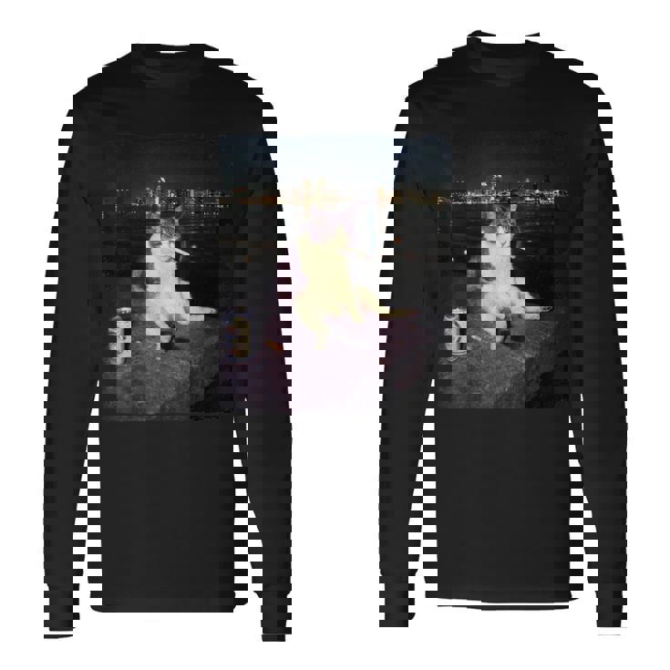 タバコ 子猫 おもしろい 喫煙 猫 ミーム バカ 脳腐 長袖Tシャツ