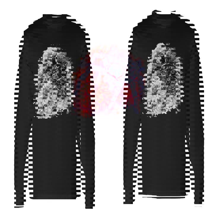 タランチュラ フローラル アートワーク アニマルアート 野生動物 タランチュラ 恋人 長袖Tシャツ