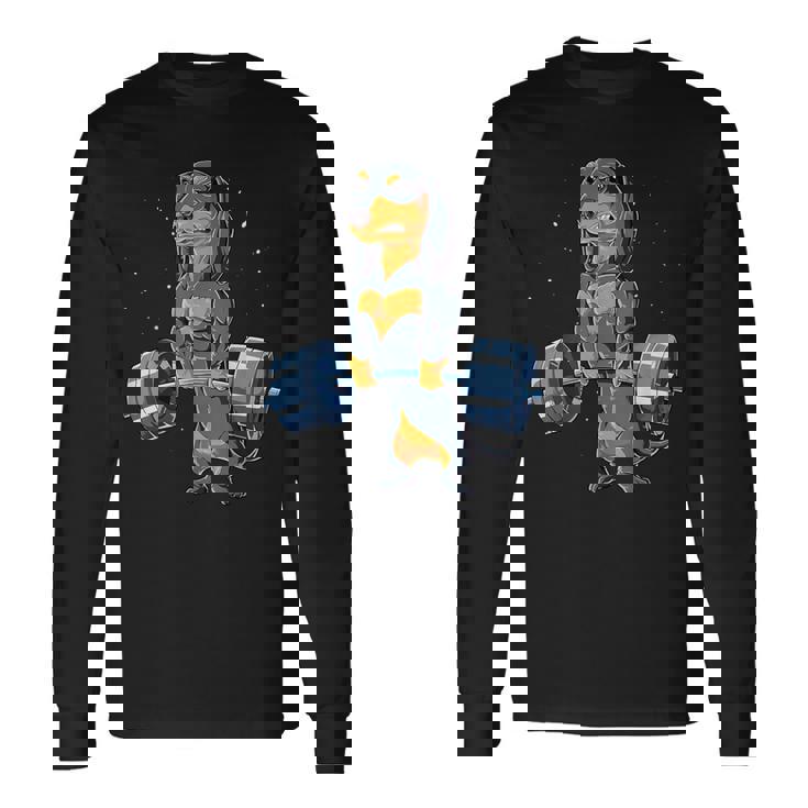 ダックスフント ウェイトリフティング 面白い デッドリフト メンズ フィットネス ジム ギフト 長袖Tシャツ