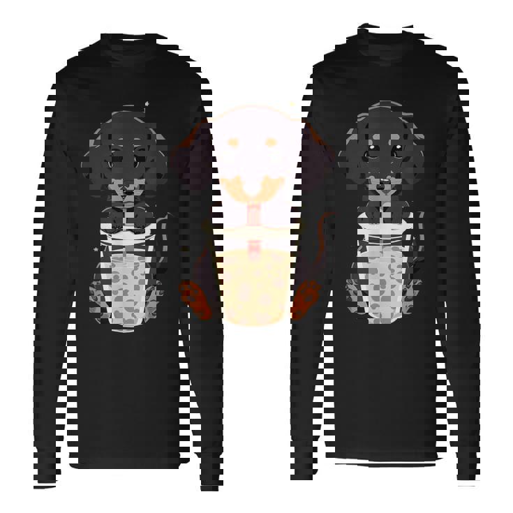 ダックスフンド ボバティー バブルティー アニメ カワイイ 犬 長袖Tシャツ