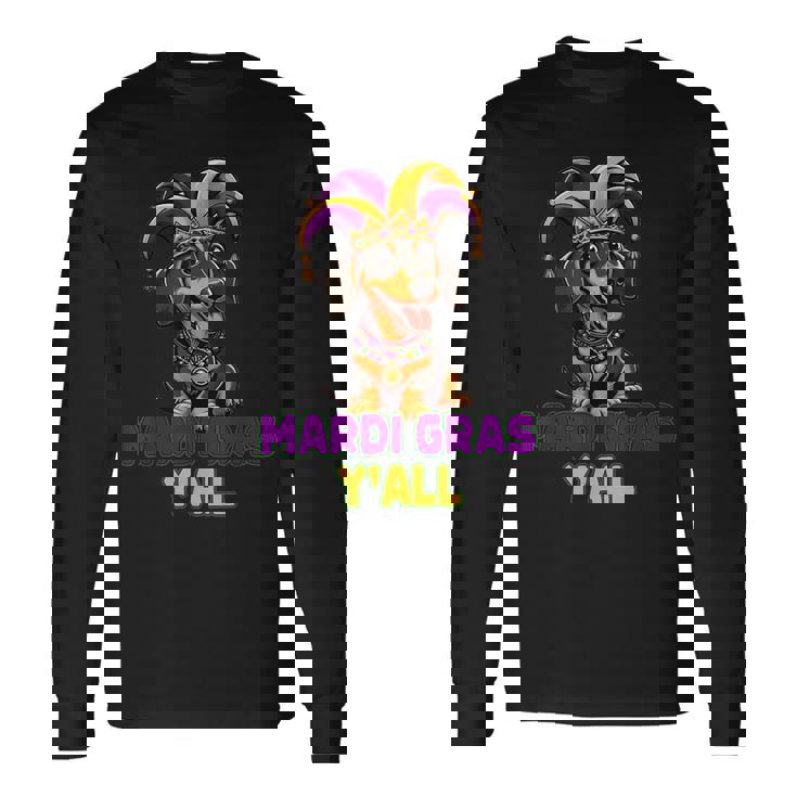 ダックスフンド 犬 マルディグラ Y'all 長袖Tシャツ