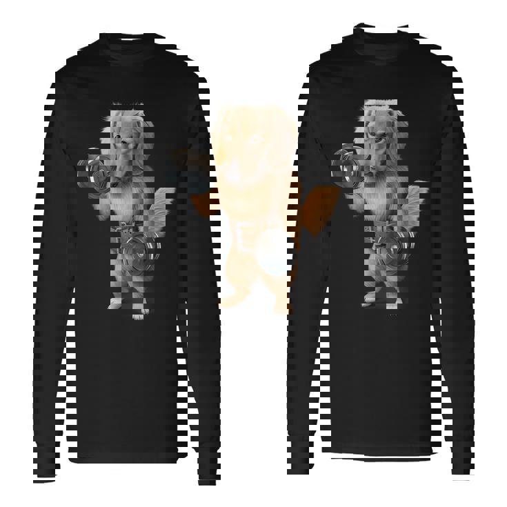 ダックスフンド 犬の筋肉トレーニング ダンベル付き フィットネスジム 長袖Tシャツ ギフトのアイデア