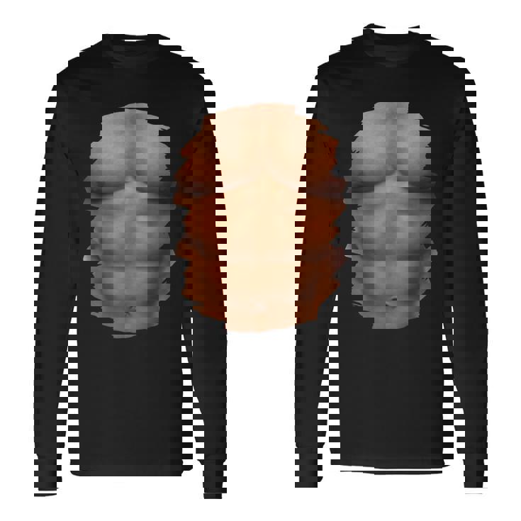 チェスト 6パック 筋肉 ボディービルダー 腹筋 ジム 面白いプレゼント 長袖Tシャツ