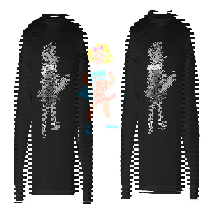 チェーンソー ガール ゴス パンク エモ レトロ ヴィンテージ ホラー 映画ファン 長袖Tシャツ