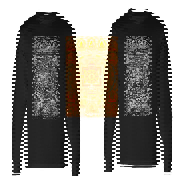チベット曼荼羅 仏教 スピリチュアル タンカ 芸術 仏教 長袖Tシャツ