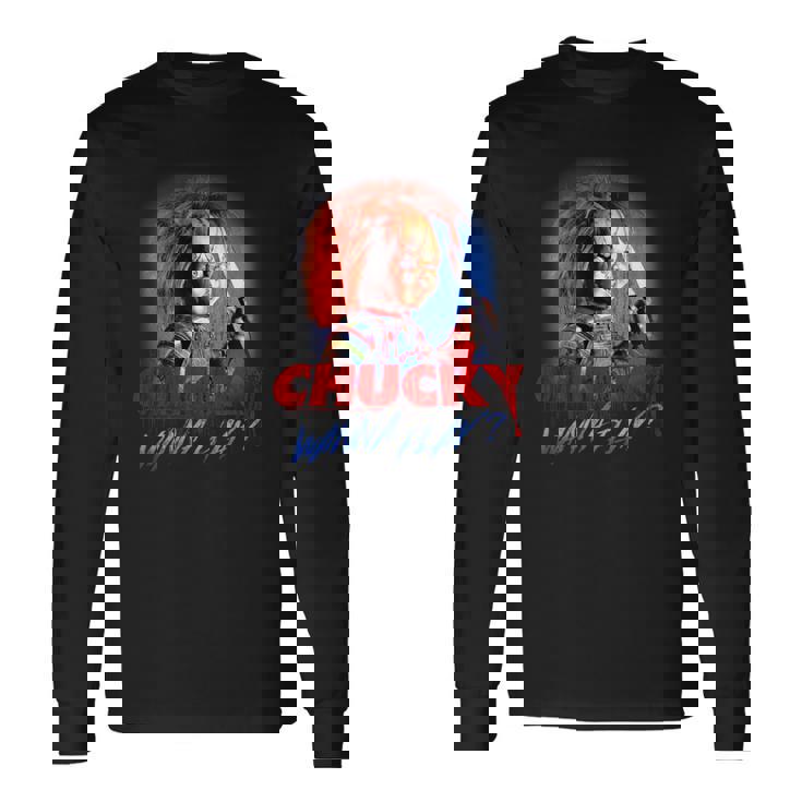 チャッキー・ワナ・プレイ・ブラッディ・ナイフ 長袖Tシャツ