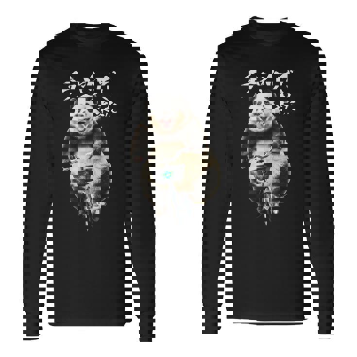 チャリで来た 面白いtシャツ パンダ 自転車 動物 メンズ グッズ かわいい おもしろ 面白い 服 ネタ 長袖Tシャツ