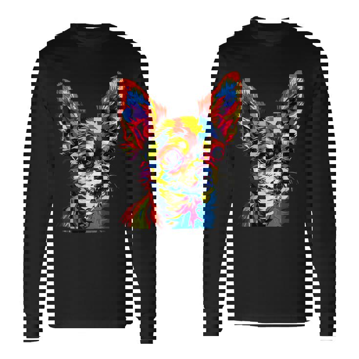 チワワ カラフル カラー ポップアート ラブ ちっちゃかわいいチワワ 長袖Tシャツ