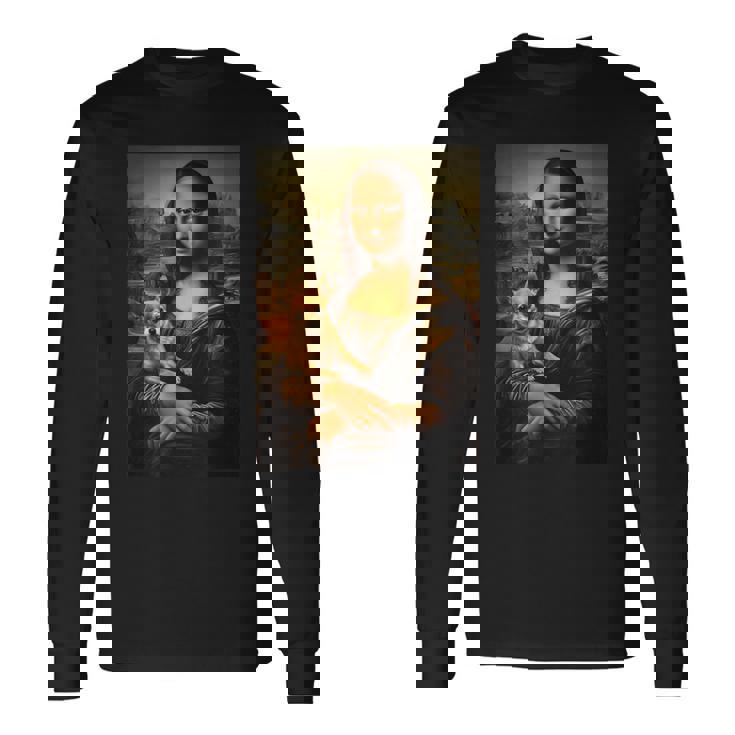 チワワ モナリザ 絵画 アート 犬 ママ お父さん 長袖Tシャツ