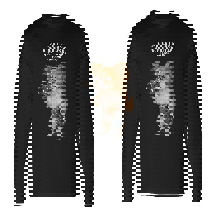 チワワ 犬の筋肉トレーニング ダンベル付き フィットネスジム 長袖Tシャツ