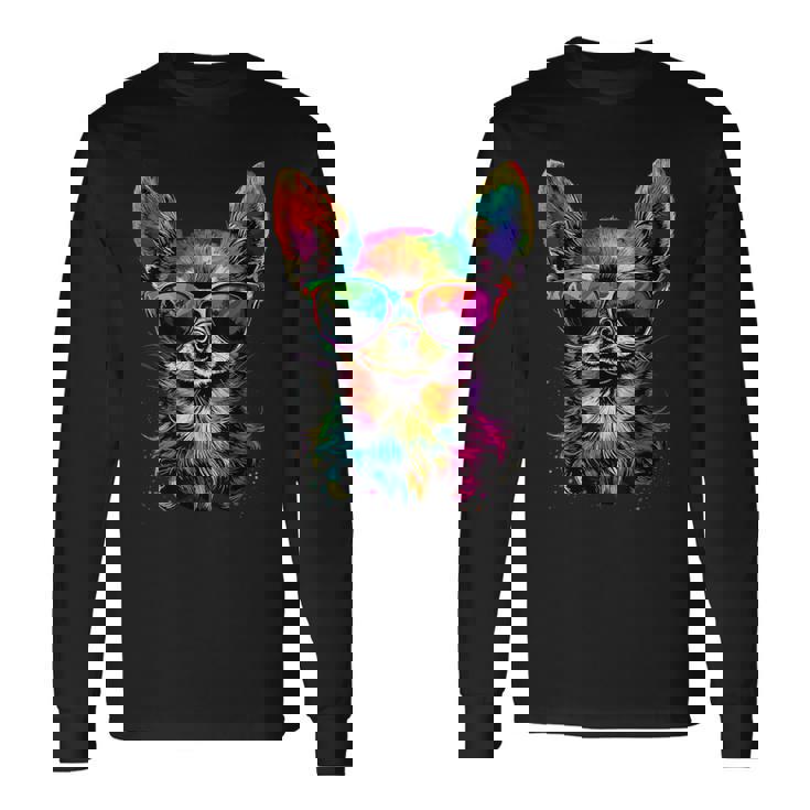 チワワとサングラスの犬 かわいいチワワが大好き 長袖Tシャツ