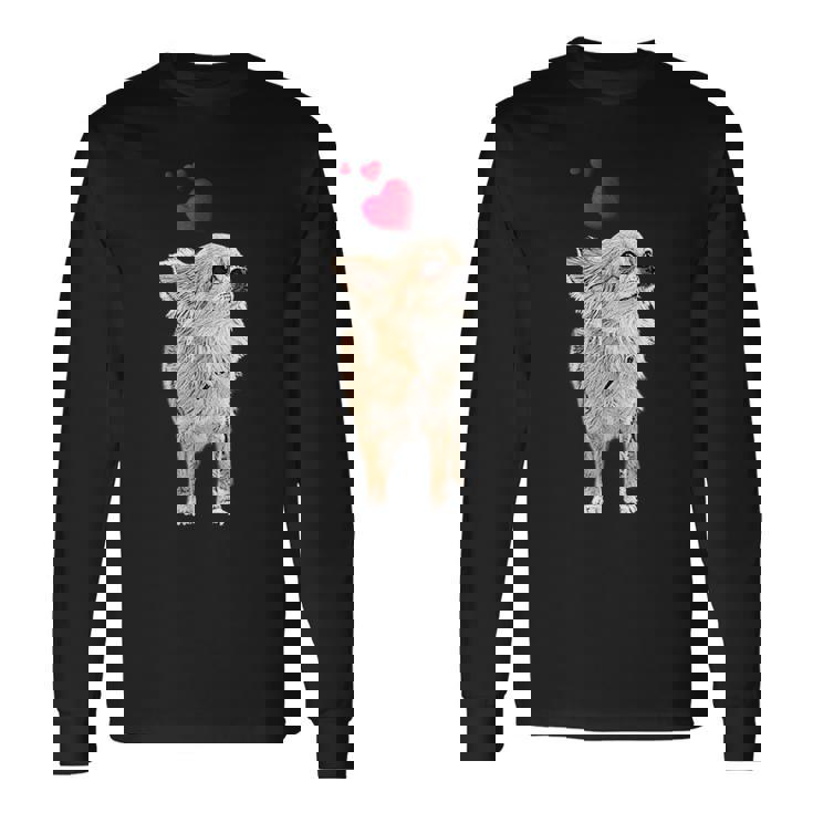チワワ犬とハートのかわいい子犬のモチーフ 長袖Tシャツ