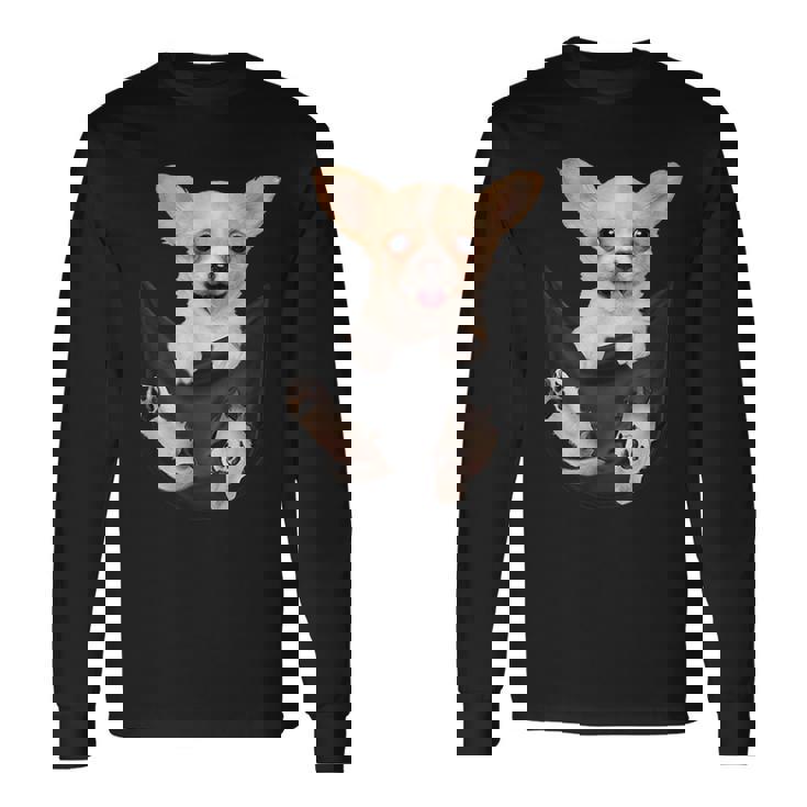 チワワ犬愛好家のためのポケットに入った面白いチワワ犬。 長袖Tシャツ