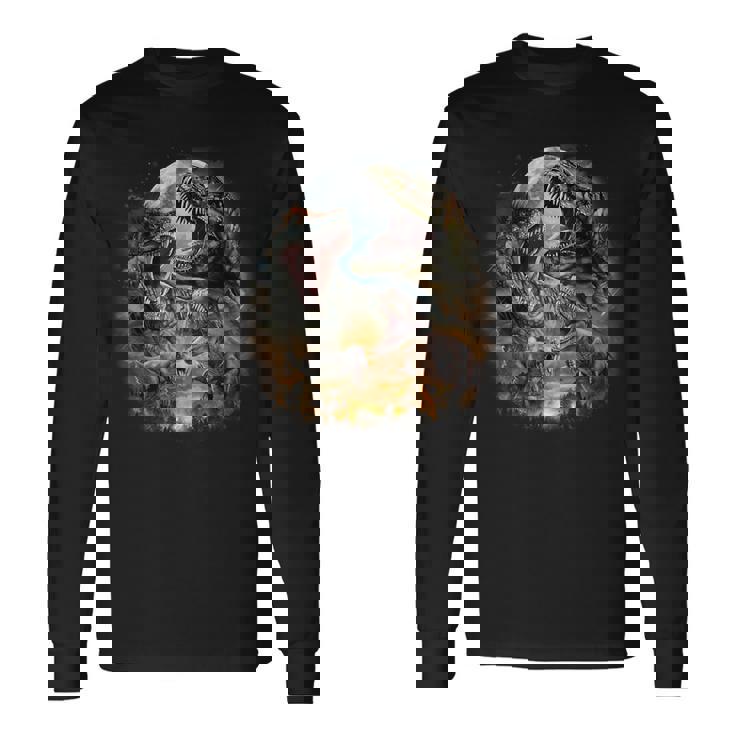 ティラノサウルス レックス 恐竜 先史時代の満月 長袖Tシャツ ギフトのアイデア