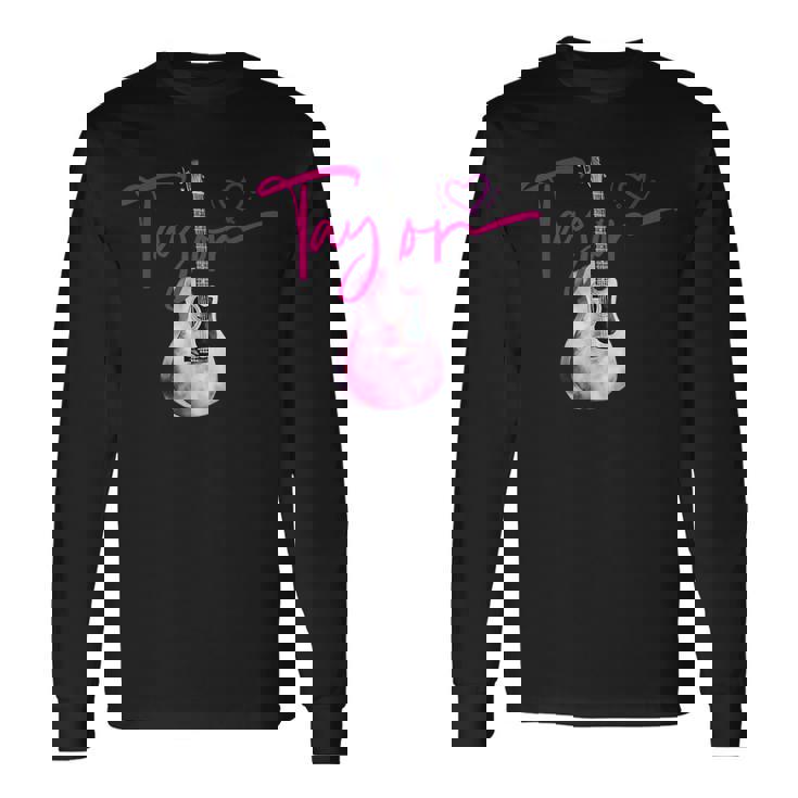 テイラーのファーストネーム 私はテイラーガールが大好きです かわいいギター 長袖Tシャツ ギフトのアイデア