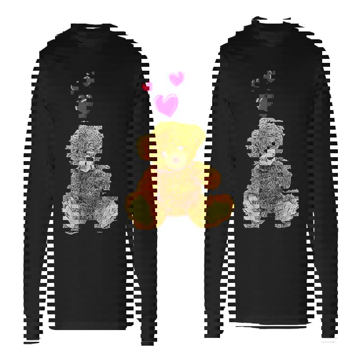 テディベアとハートのかわいいテディベアモチーフ 長袖Tシャツ
