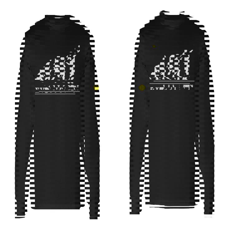 おもしろ テニス 人類の進化 かっこいい シルエット テニスプレイヤー ネタ デザイン 記念品 テニス選手 長袖Tシャツ