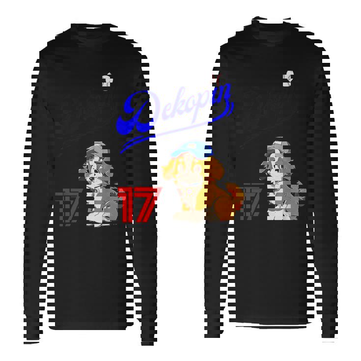 デコピン、デコイ、犬シャツ、No17、大谷、愛犬、コーイケルホンディエ、野球観戦、Dekopindecoy 誕生日 長袖Tシャツ