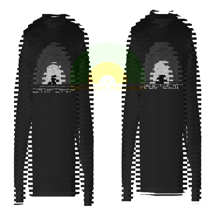 デトロイトテクノレトロルックレコード デトロイトテクノテキスト付き 長袖Tシャツ