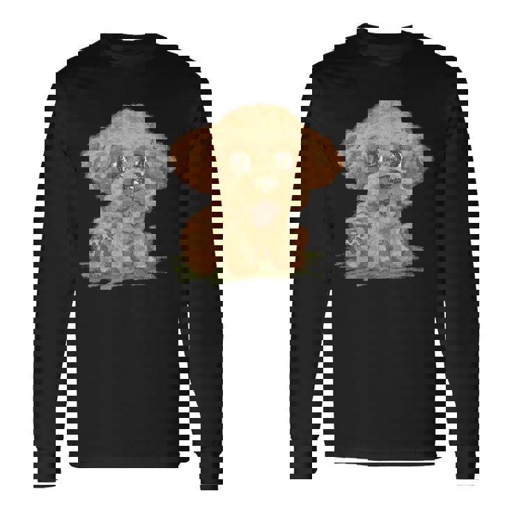 トイプードル かわいい いぬ 子犬 ペット おもしろ 動物 イラスト 長袖Tシャツ