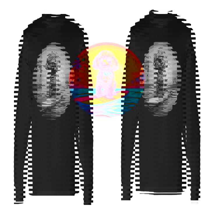 トイプードル サーフィン ファニー ドッグ ビーチ 長袖Tシャツ