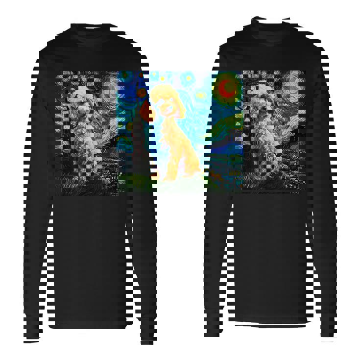 トイプードル 面白いtシャツ 犬 ゴッホ 星月夜 かわいい メンズ 子供 おもしろ 服 グッズ ネタ 長袖Tシャツ