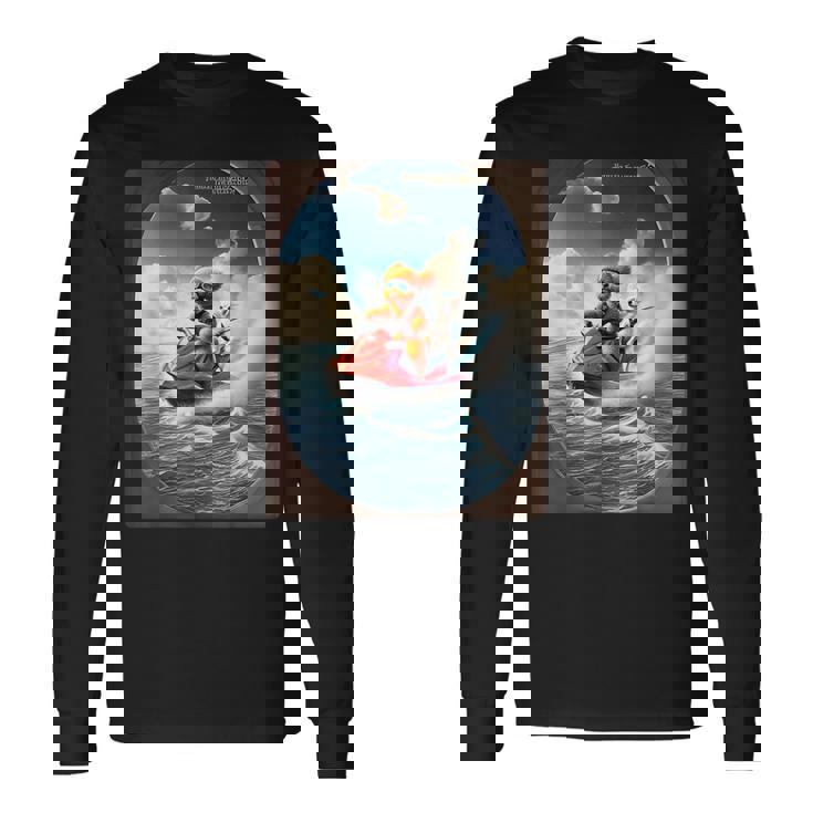 トイプードルとチワワのジェットスキー 夏の楽しいデザイン 長袖Tシャツ