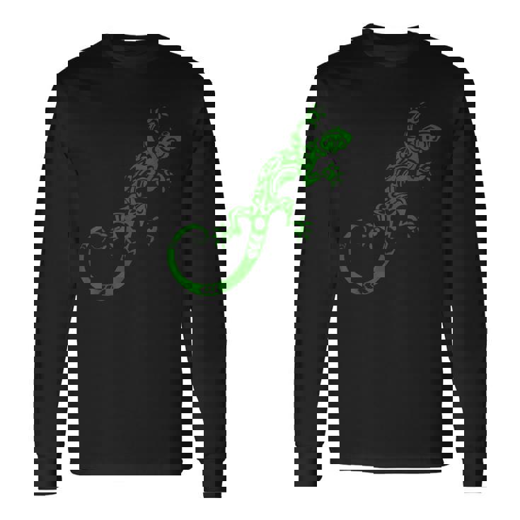 トカゲ グリーン トライバル パターン ペット ヤモリ アニマル 長袖Tシャツ