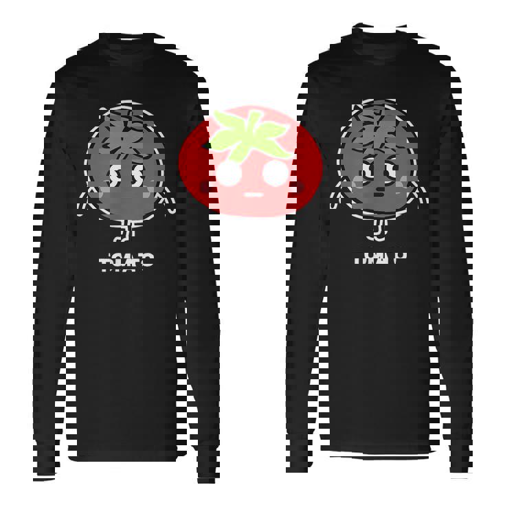 トマト 顔 イラスト かわいい おもしろ 面白い 簡単 シンプル ゆるい 野菜 長袖Tシャツ