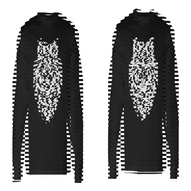トライバルウルフ 北欧モチーフ ゲール柄 ライトウルフ 長袖Tシャツ