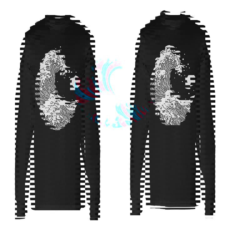 トランスジェンダー プライド Lgbtq トランスフラッグ 日本のウェーブアート Lgbt 長袖Tシャツ