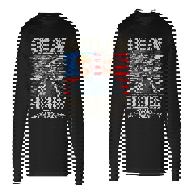 トランプ・ヴァンス'24 アウトロー・ヒルビリーアメリカ国旗ヴィンテージ 長袖Tシャツ