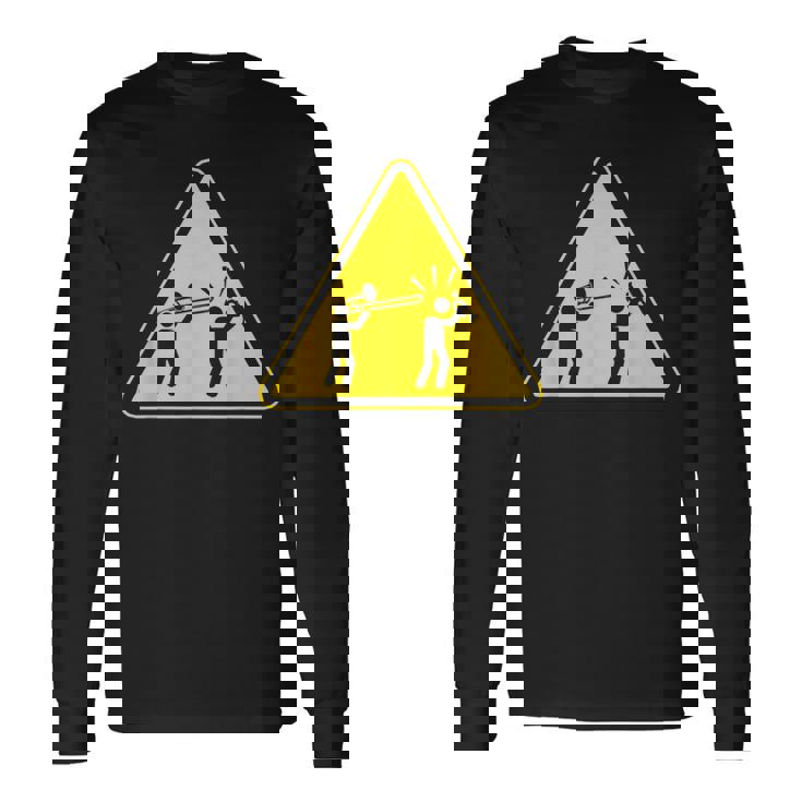 トランペット注意面白いトロンボーン奏者 長袖Tシャツ