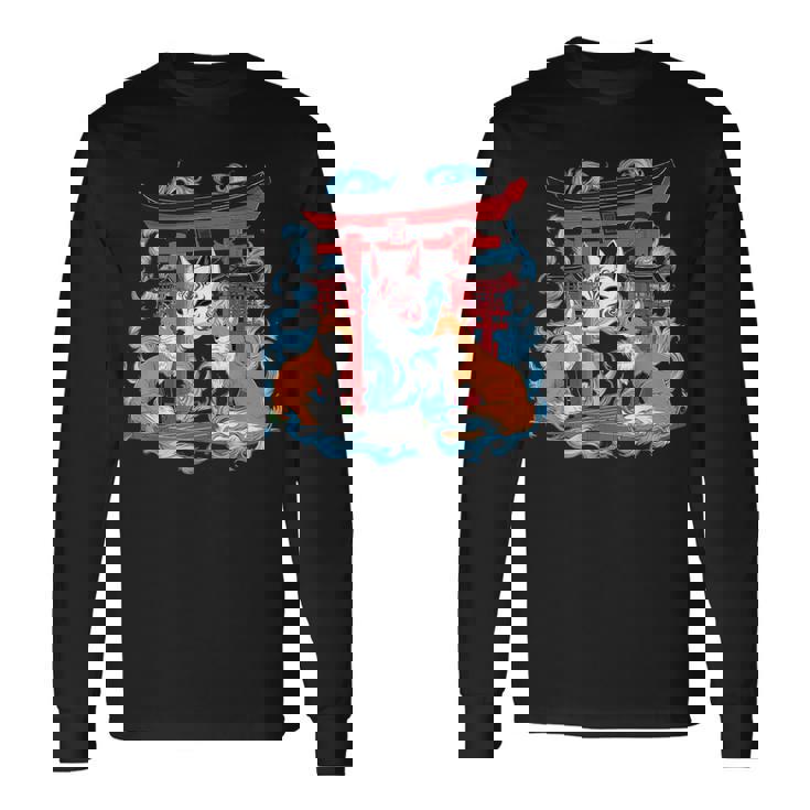 トリゲイツ 伏見稲荷 京都 和風 きつねマスク 長袖Tシャツ