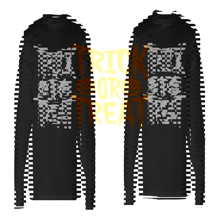 トリックオアトリートパンプキンフェイスハロウィングラフィック。 長袖Tシャツ