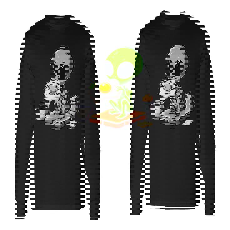 トーストに目玉焼きを食べるエイリアン 長袖Tシャツ