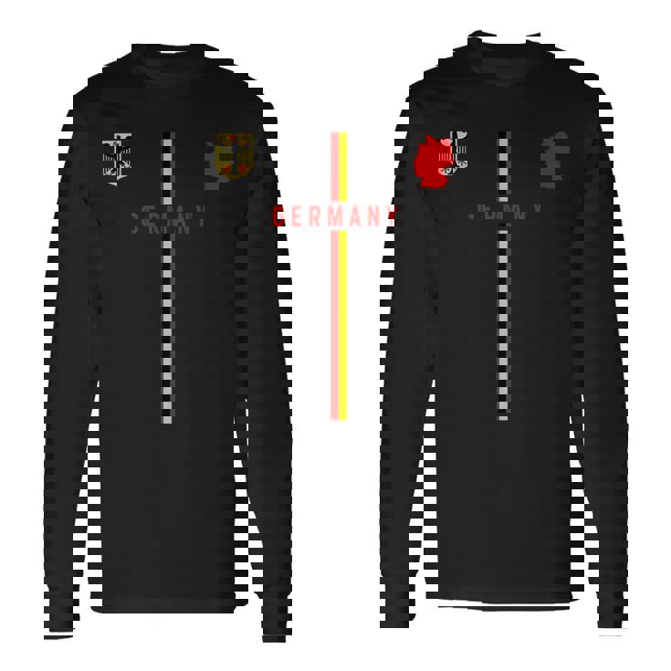 ドイツ国旗、ドイツのシルエットマップ、紋章 長袖Tシャツ