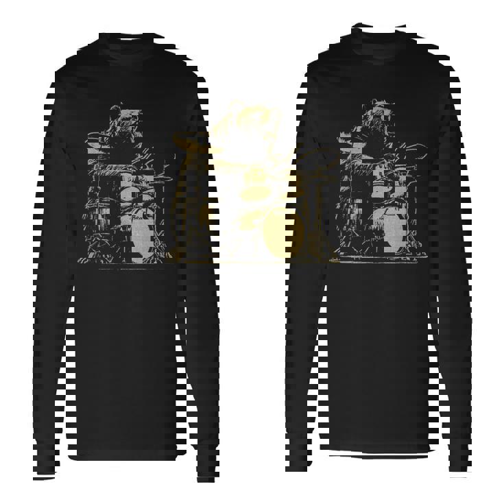 ドラマー ドラム クマ ドラムを演奏するミュージシャン 長袖Tシャツ