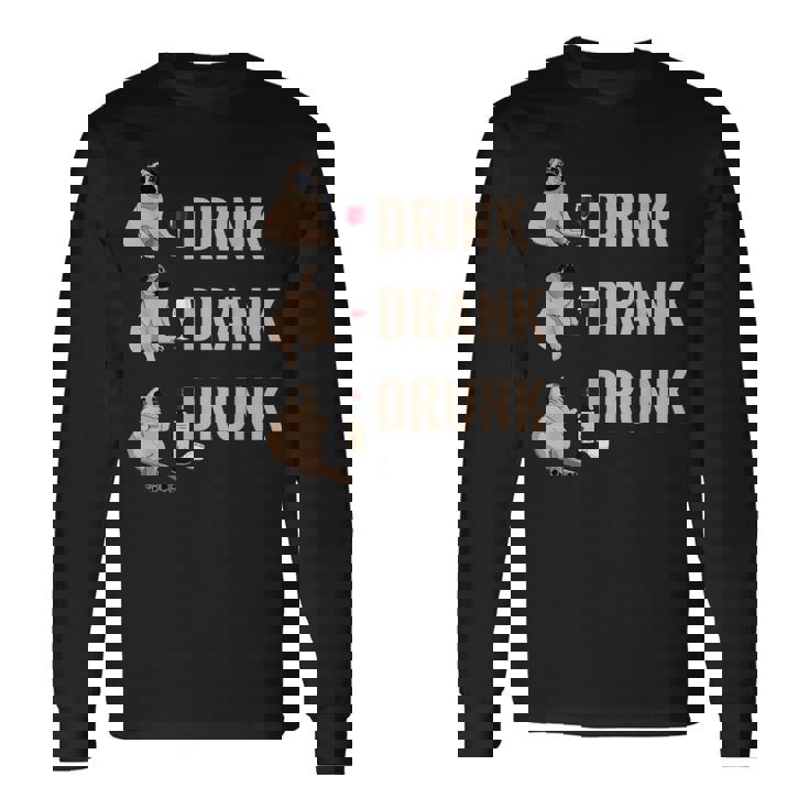 ドリンク 飲酒 パグ 飲酒 ワイン ミーム 面白い 長袖Tシャツ