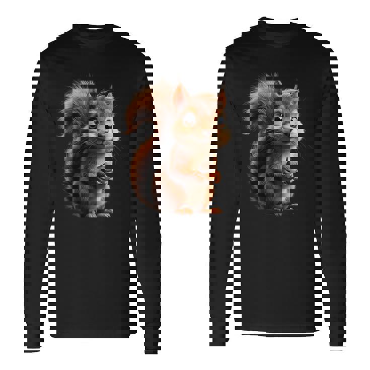 ドングリを持ったかわいいリスのデザイン 長袖Tシャツ