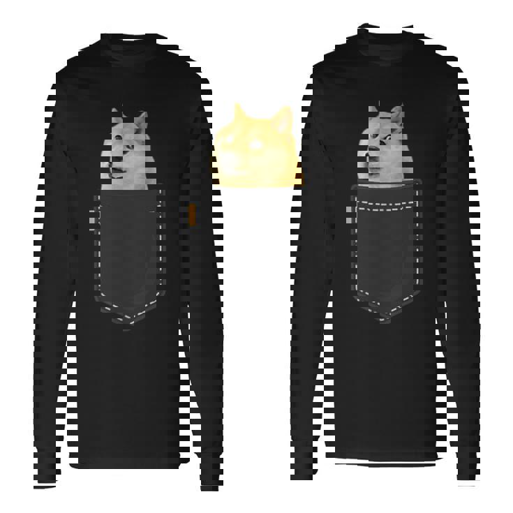ドージコイン 胸ポケットの中にクリプト ミーム ドッグミーム ロゴ ドージコイン 長袖Tシャツ